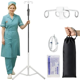 Crilealym IV Pole Portable,46 to 86In Telescopic IV Stand Floor with 4 IV Bag Holder Stabilizing Tripod Stainless Steels Pipe Extension Pole IV Influsion Pole with Organizers Infusion Bags (Black)