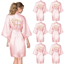 6 Pcs Women's Birthday Squad Robes Satin Kimono Spa Robe Birthday Party Queen Spa Bathrobe Sleepover Women Robes Silky Gown