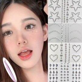 Wezzeon Face Attached Glitter Cubic Parts Makeup Face Body Sticker Set, 1 Set, Transparent / 웨젼 얼굴 붙이는 반짝이 큐빅 파츠 메이크업 페이스 바디 스티커 세트, 1세트, 투명