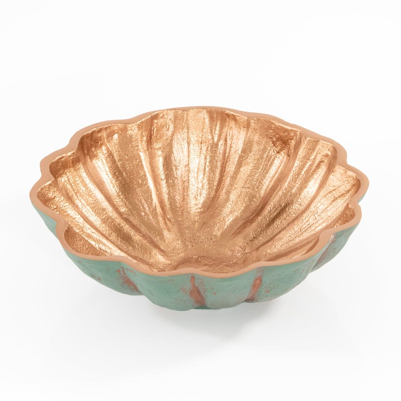 ANDALUCA Decorative Metal Turquoise Copper Finish Clamshell Bowls Set of