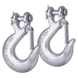 WENHUALI 3/8 Inch Safety Chain Hooks, Clevis Slip Hook with Safety Latch, Grade 70 Forged Steel 18,000 Lb for Trailer Truck Transport Tow Winch Hook Trailer(3/8 Inch, 2 Pack)