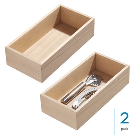 iDesign Paulownia Wood Small Kitchen Drawer Organizer - Set of 2 - Natural