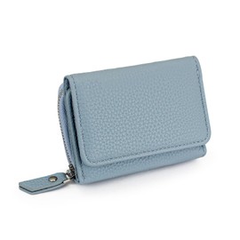 AdiStylinno Women Wallets, Trifold Leather Small Purse for Women, Solid Color Fashion Coin Purses Credit Card Wallet with Zipper Coin Pocket 6 Card Slots 1 Cash Slot (Blue)