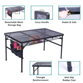 Nice C Table for Grill, Outdoor Table, Camping Table, Outdoor Cooking Table, Picnic Tables, Card Table Adjustable Height, Mesh Bag, Carry Handle (47.3” x 23.7“ x 14.7”/24.2“ Black)