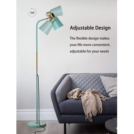 LALISU Floor Lamp, Industrial Floor Lamps for Living Rooms Rustic Farmhouse Reading Standing Floor Lamp Adjustable Metal Heads Indoor Task Lighting for Living Room Bedroom Office Home Décor (Green)