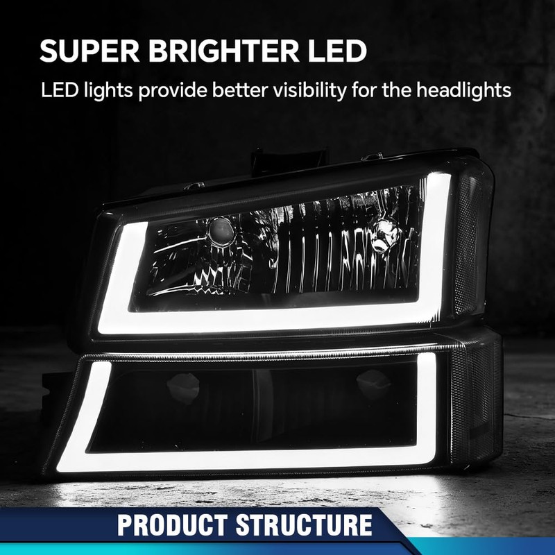PIT66 LED DRL Headlight Assembly Compatible with 2003-2006 Chevy Silverado