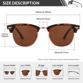 EFE Sunglasses for Men Women Polarised Half Frame Sunglasses for Unisex Classic Style UV400 Protection Retro Classic Sunglasses for Driving Fishing Golf Brown