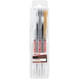 edding 2185 gel roller - white, gold, silver (metallic) - set of 3 - 0.7 mm - gel pen for writing, drawing, colouring mandalas, bullet journals - glitter gel pen, colour gel pen