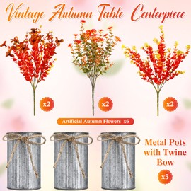 Zeyune 3 Sets Artificial Autumn Flowers Table Centerpiece Vintage Artificial Fall Flowers Decorations Faux Fall Plants with Metal Pots for Thanksgiving Farmhouse Home Office (Classic Style,13.8 Inch)