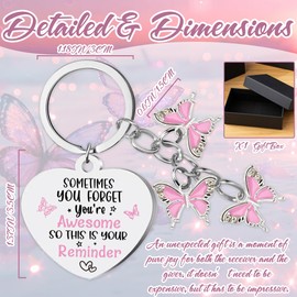 Inspirational Butterfly Gifts Keychain for Women - Pink Encouragement Gift Keyring for Girl Teen Friend Bestie Motivational Presents Sometimes You Forget You're Awesome Little Reminder Heart Keychain