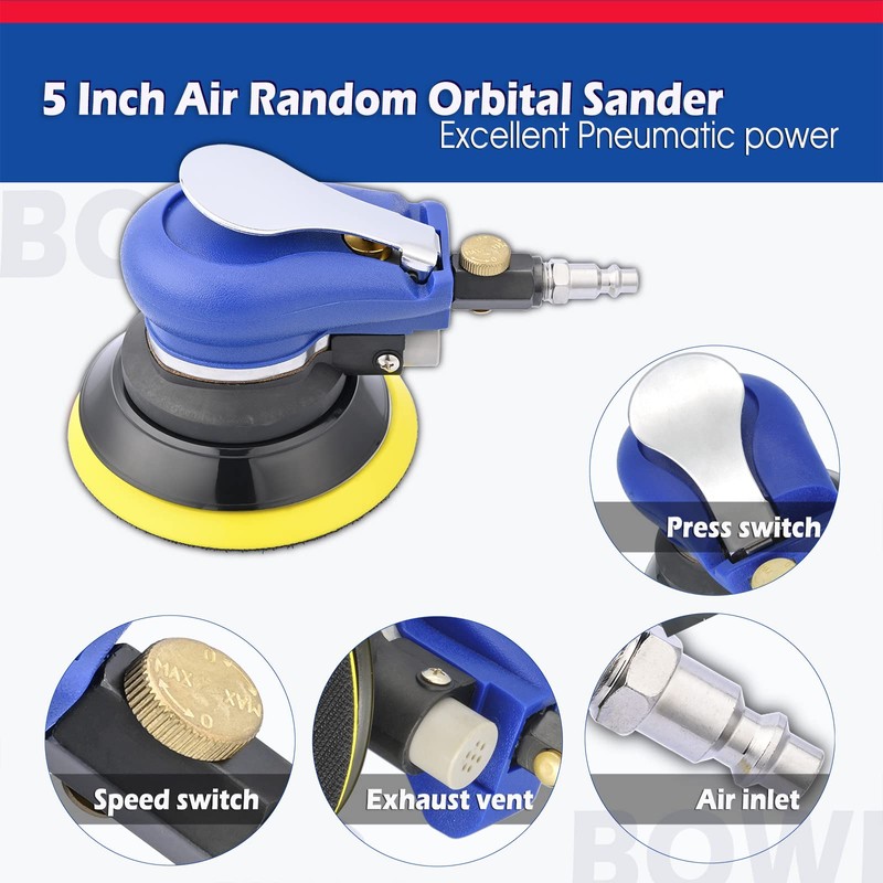 5 Inch Air Random Orbital Sander, Pneumatic Palm Sander tool
