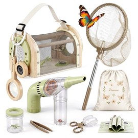 Dreamon Kids Bug Catching Kit, 11PCS Outdoor Toys for Kids Ages 4-8 | STEM Educational Toys Kids Explorer Kit with Wooden Bug Habitat, Bug Vacuum, Butterfly Net and Magnifying Glass