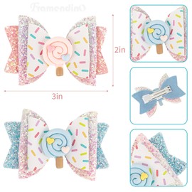 Framendino, 4 Pack Lollipop Hair Bow Clips 3" Sparkly Hair Ribbon Bows Barrettes Handmade Metal Hairpin Accessories for Women