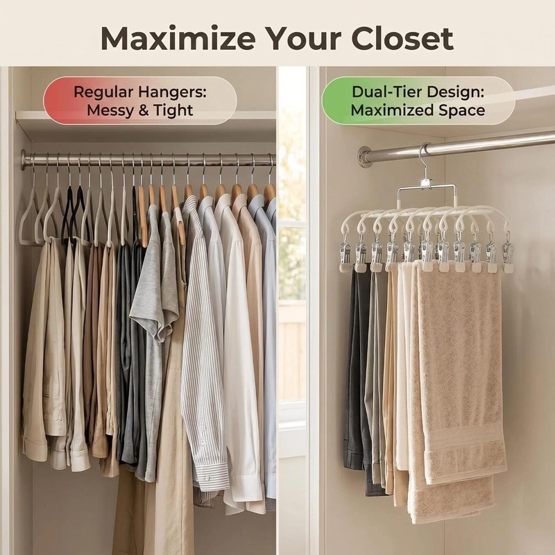 20 Clips Space-Saving Multi-Pants Hangers, Closet Organizers and Storage, Metal