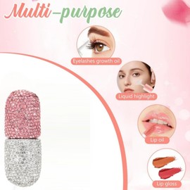 Bling Lip Gloss Tube, 2ml Empty Rhinestone Lip Gloss Containers Cute Lipgloss Bottles Crystal DIY Lip Gloss Container Vials with Wand Brush. (White and Pink)