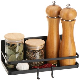 Robin Goods® Fridge Magnetic Shelf, Hanging Shelf with 2 Hooks, Kitchen Shelf Magnetic for Spices Made of Metal, Magnetic Shelf, Organiser Maximum Load 6 kg (Pack of 1, Black)