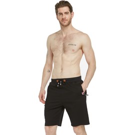 JustSun Men's Cotton Sports Shorts with Zip Pockets, Black 05