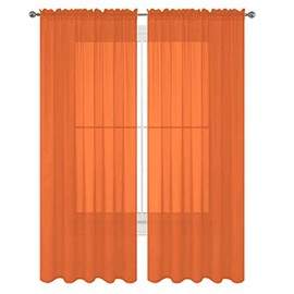 Luxury Discounts 2 PC Solid Rod Pocket Sheer Window Curtain Treatment Drape Voile Panels in Variety of Colors (55"X63", Orange)