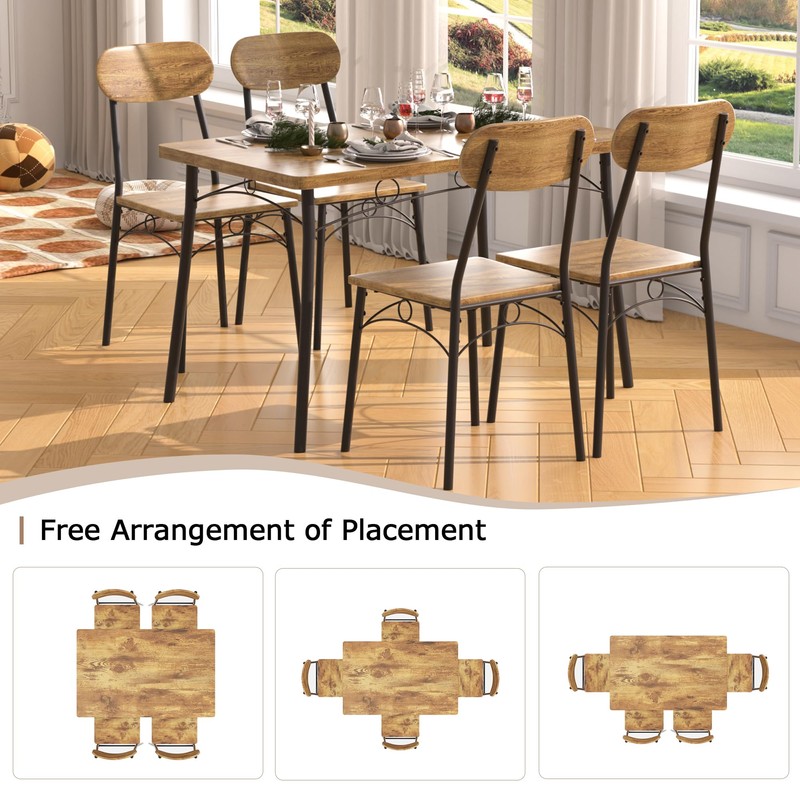 VECELO Kitchen Table Chairs Set for 4, 5 Piece Wood