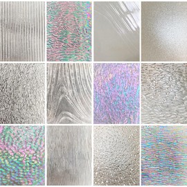 ILLUCKAI 12 Sheets Clear Textured Stained Glass Sheet, 4 x 6 inch Rainbow Iridescent Cathedral Art Glass Variety Textures, Stained Glass Supplies for Stained Glass Projects and Mosaic Crafts