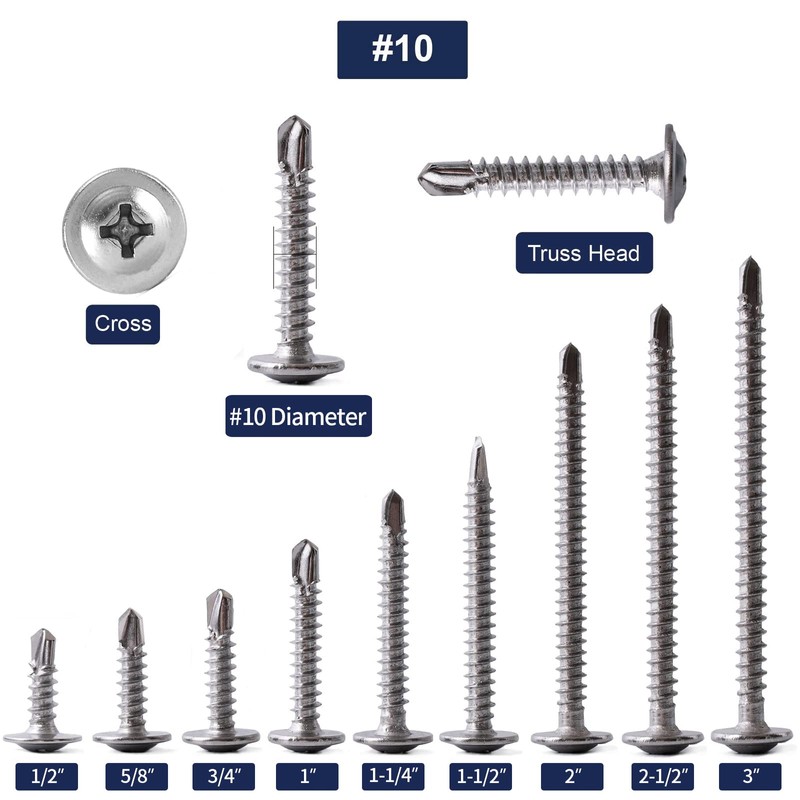 #10 x 3 Sheet Metal Screws 250PCS 410 Stainless Steel