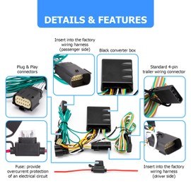 Wsays 4-Pin Trailer Wiring Harness Plug & Play Connect Trailer Tail Lights Brake Signal Lights and Turn Signals Compatible with Jeep Wrangler JL/JLU 2018-2024 Gladiator 2020-2024