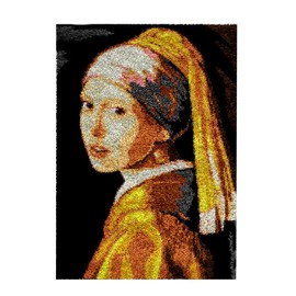 ROCKY&CHAO Latch Hook Rug Set DIY Latch Hook Carpet Making Kit for Adults Kids Cross Stitch Kit Carpet Making Home Decoration 50 x 38cm(Girl with Pearl Earring-02)