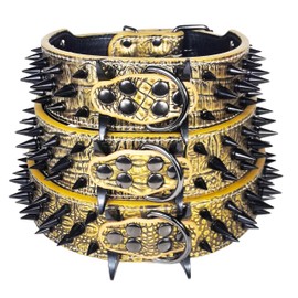 Kawagogo Spiked Dog Collar,2 Inch Wide Dog Collar for Medium and Large Dogs,Sharp Spikes Protect Dogs from Being Bitten,Suit Pitbull Doberman Bully Bulldog. (Gold, 19''-22'')