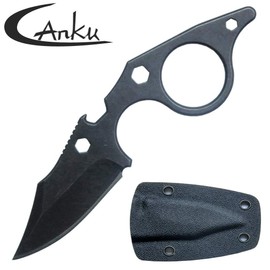 Canku C021 Fixed Blade Tactical Knives D2 Blade, Stainless Steel Handle with K Sheath and Adjustable Necklace, Karambit Survival Defense Knife for Outdoor Hunting Camping Hiking Tools