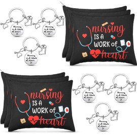 Set de 12 Piezas de Regalo de Agradecimiento de Enfermera 6 Bolsas de Maquillaje de Enfermera y 6 Llaveros de Agradecimiento de Enfermera Regalo de Navidad de Enfermera (Estilo Novedoso)