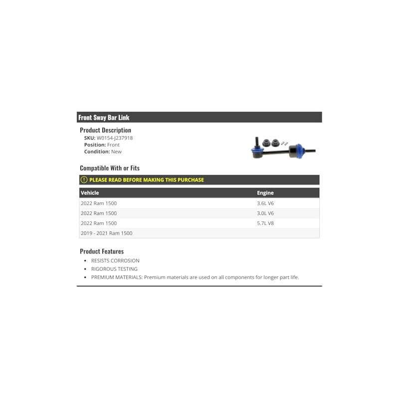 Front Sway Bar Link - Compatible with 2019-2022 Ram 1500