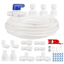 Water Line Kit, 1Plusselect Refrigerator Water Supply Pipe Tube, 39.3 Ft Ice Maker Water Tubing 1/4” O.D.Water Hose & Fridge Connector Kit for Fridge Ice Maker RO Systems Water Filter Faucet (39 PCS)