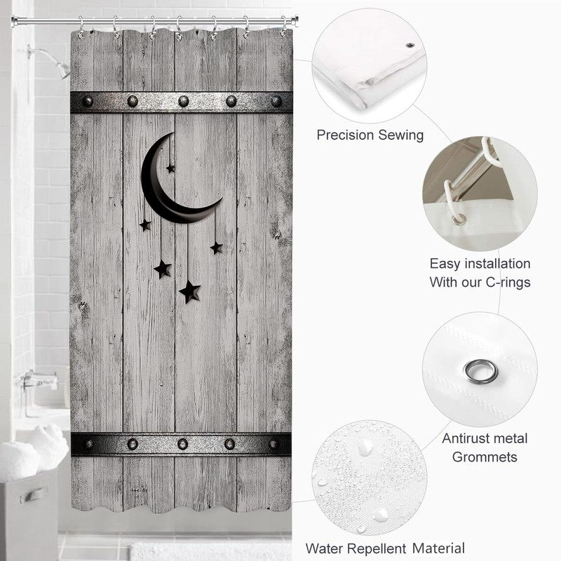 Yookeb Stall Barn Door Bathroom Shower Curtain 36W by 71H