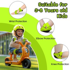 Kids/Youth Knee Pad Elbow Pads Guards Protective Gear Set, Toddler Knee and Elbow Pads with Wrist Guards 3 in 1 for Skating Cycling Bike Rollerblading Scooter (Green)