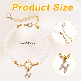 Mikovivi Initial Pearl Bracelets, Fashion Gold Alphabet Pearl Bracelet Dainty Rhinestones Letter Bracelet for Women Letter Pearl Jewelry Gift for Women (Letter H)