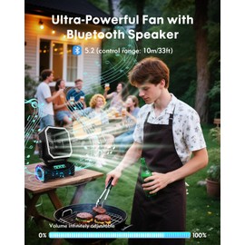 PIYOOPDR Camping Fan with Bluetooth Speaker Portable Fan,20000mAh Rechargeable Battery Powered Fans,Quiet 4-Speeds, 4-LED Light,360° Hanging Hook for Outdoor Picnic Tent Beach Travel Barbecue, Black