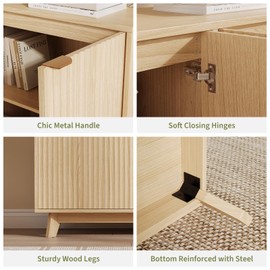 Sideboard Buffet Cabinet with Storage, Modern Fluted Accent Credenza with Doors & Adjustable Shelves, 31.5" Wood Coffee Bar Console Table for Living Room, Dining Room, Kitchen, Entryway, Natural Oak