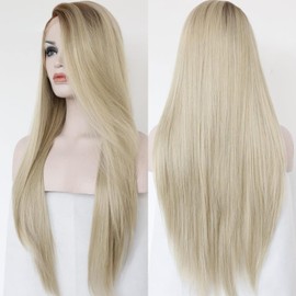Synthetic Lace Front Wig Lace Wig Pre-Plucked Long Straight Glueless Ombre Blonde Wigs For Black Women 22 inch Ready to Wear Wigs Beginner Friendly