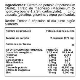 Potasio, Magnesio, Zinc - Go3b - 60 Cápsulas - Suplemento Sabor Sin sabor