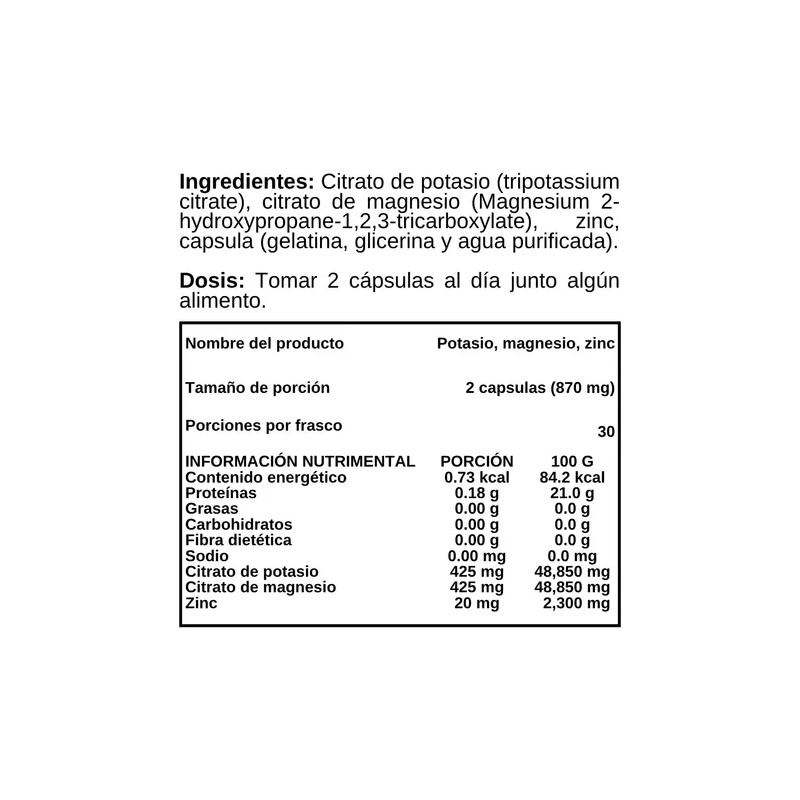 Potasio, Magnesio, Zinc - Go3b - 60 Cápsulas - Suplemento