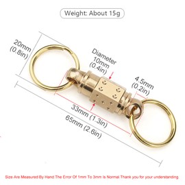 TONYFY Brass Quick Release Keychain, Durable Design with 360° Rotation, Pull Apart Detachable Keychain Waist Belt Buckle, Heavy Duty Car Key Holder Accessory with 2 Key Rings
