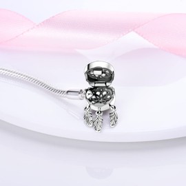 Parmuz 925 Sterling Silver Bracelet Snake Chain Charm Bracelet Evil Eye Dream Catcher Key Love Heart Clasp Travel charm Iconic Moments European Bracelet Jewelry Gift for Woman Girl