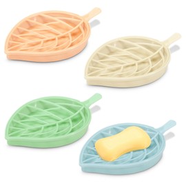 LELE LIFE Shower Soap Dish Elegant Leaf Soap Holder Double Layer Removable 4 Pack