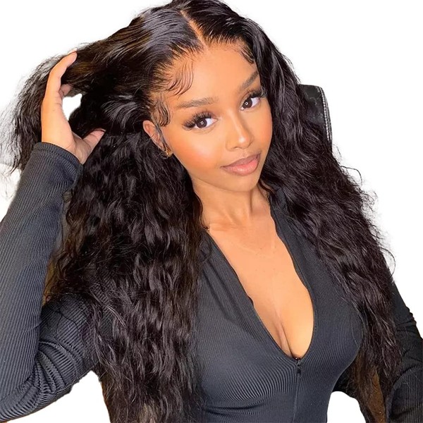 Lace Front Wig Human Hair Wig 13 x 4 Free Part Lace Frontal Wig Water Wave HD Lace Front Wig 8A Brazilian Virgin Hair Wig with Baby Hair Bleached Knots Transparent Lace Wig 150% Density 22 Inches