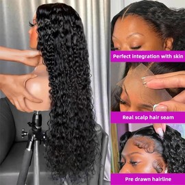 Nervoss 26Inch 13X6 Lace Front Wigs Human Hair 200% Density Deep Wave HD Transparent Lace Front Wigs Human Hair Pre Plucked Glueless Wigs Deep Curly Human Hair for Women With Baby Hair