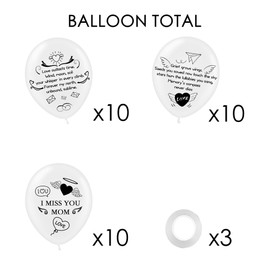 Miss You Mom Balloons Funeral Remembrance Decoration 30 Pieces 12" White Mom Memorial Balloons for Release to Celebrate Life, Bereavement, Condolences, Anniversary services