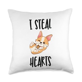 cute corgi i steal hearts Throw Pillow