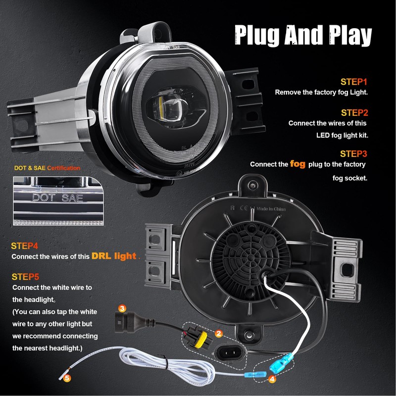 R&F Auto Fog Lights with DRL Compatible with Ram 1500