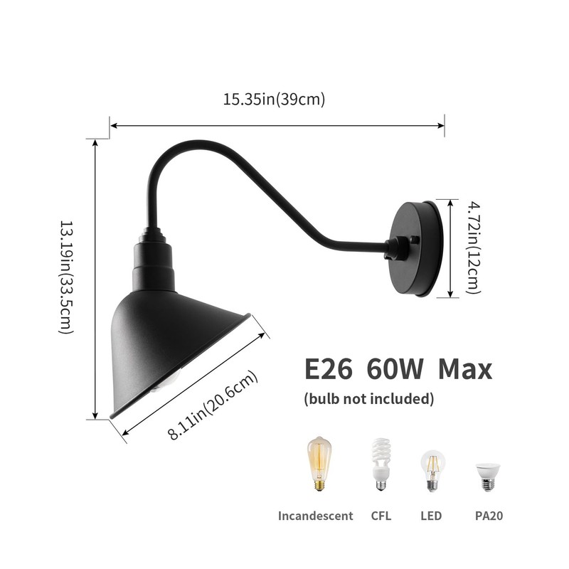 mirrea 8" Gooseneck Outdoor Sign Lighting Matte Black Barn Light
