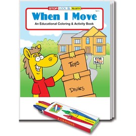 ZOCO - Getting Ready to Move - Realtor Gift for Kids - Kids Educational Coloring Books (50 Bulk Pack, With Crayons) - New House, Real Estate Promotional Item, Handout - Games, Puzzles, Activities